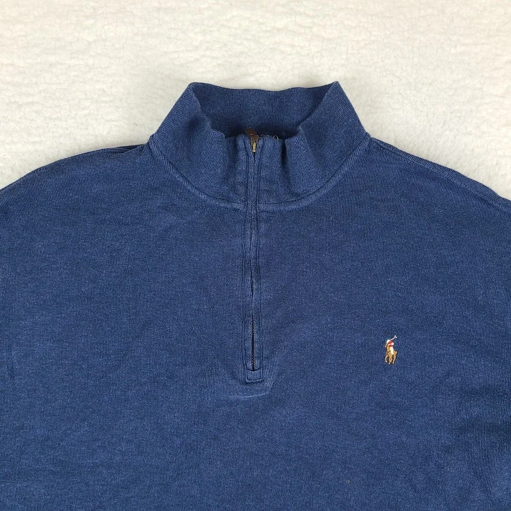 Polo Ralph Lauren Sweater Mens 2XB 2XL XXL BIG Blue Navy Quarter Zip Estate Rib